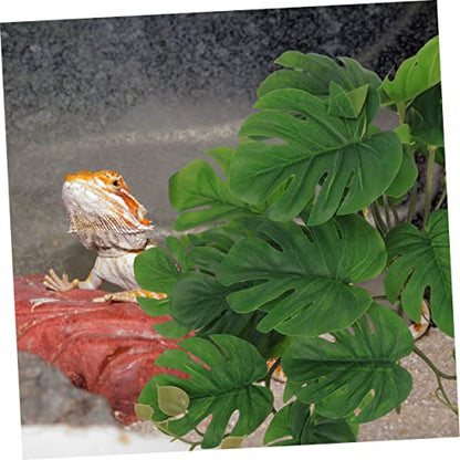 Abaodam Artificial Hanging Plant for Reptiles Suction Cups Terrarium Decor for Reptile Habitats Leafy Climbing Plant for Snakes Lizards and Amphibians