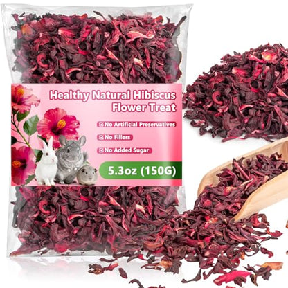 RAINFLOW Hibiscus Flower Treat (5.3oz)– Healthy Dried Hibiscus Flowers Small Animal Treats for Chinchilla, Guinea Pig, Natural Pet Snacks Hamster Treats for Rabbit,Rats, Squirrels, Sugar Glide
