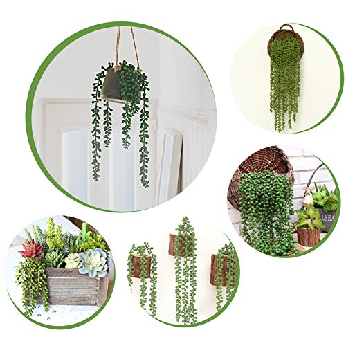 Artificial Succulent Plants, 13.4" Fake Hanging String of Pearls Simulation Greenery Plants for Christmas Wall Home Kitchen Office Garden Wedding Decor, Pack of 2