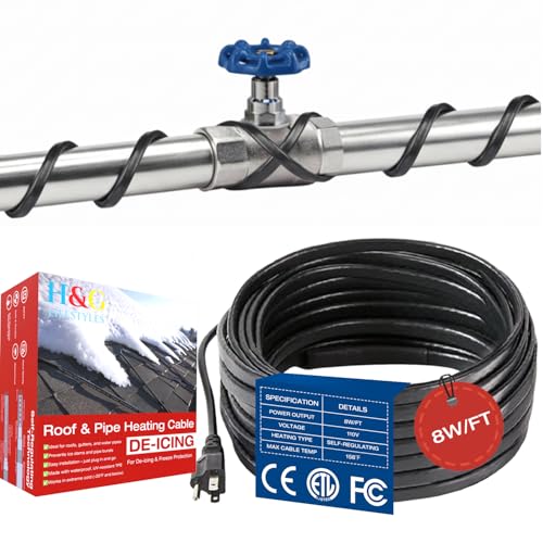 H&G lifestyles 8W/FT Heat Tape for Water Pipes 6FT | Self-Regulating Pipe Heater Freeze Protection,Heat Trace for Pipes De-icing in Winter,Keeps Water Flowing at -40°F - color: 6-feet