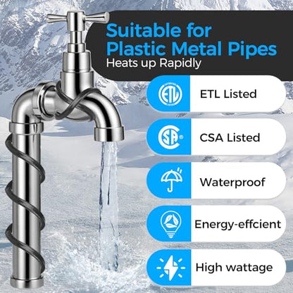 100FT(3FT~160FT) Water Pipe Heat Cable for Pipe Freeze Protection, Pipe Heating Cable for Metal And Plastic Home Pipes, Energy-Saving Heat Trace Cable Keeps Water Flowing, 120V 5W/ft - style: 100FT