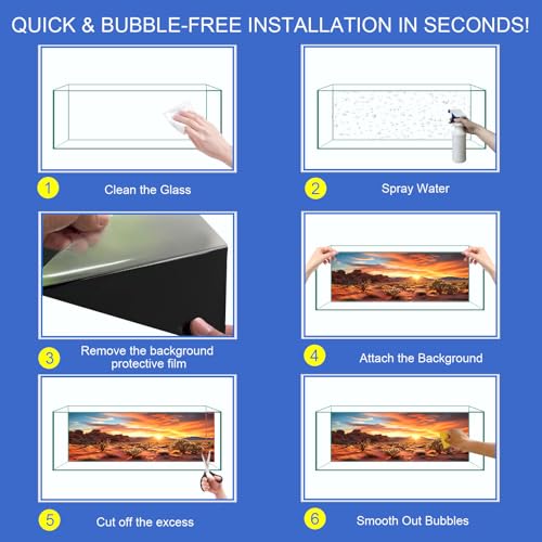 Aquarium Background & Terrarium Background – Ultra HD Static Cling, Tape-Free, Desert Sunset Design for Reptile Tank Decorations, Perfect for Bearded Dragon and Leopard Gecko Tanks 17.7 X 47.2 Inches - size: 17.7 X 47.2 Inches