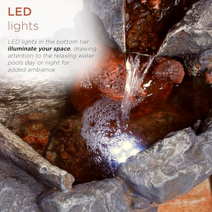 Alpine Corporation 20" Long Indoor/Outdoor River Rock Waterfall Tabletop Fountain with LED Lights - style: River Rock w/ LED's