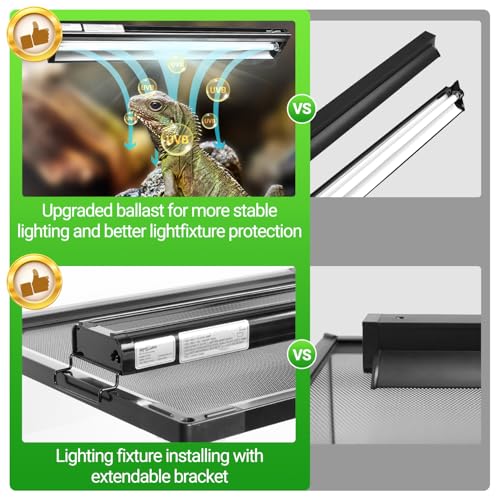 REPTI ZOO UVB Reptile Light, New Version T5 HO UVB Lighting Combo Kit, Reptile Terrarium Hood with 10.0 UVB Tube Bulb, Reptile Light Fixture 8W-12Inch - size: 8W-12Inch