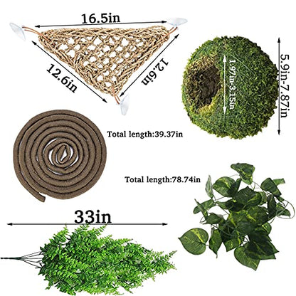 Hamiledyi Reptile Moss Cave Hide,Crested Gecko Habitat Hammock Green Moss Accessories Plastic Terrarium Plant Vines for Small Bearded-Dragon,Snakes,Chameleon Climbing Hibernation Sleeping