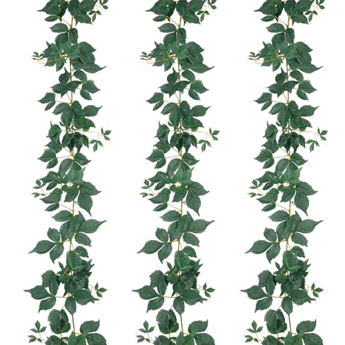 dallisten 3Strands 6.9FT Artificial Ivy Garland, Realistic Fake Ivy Vine Hanging Plants for Room Decor, Wall, Home Garden Wedding, Indoor and Outdoor, Bedroom Aesthetic Decor and Faux Greenery - color: Grape Vine Green