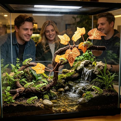 Reptile Tank Branch - 2 Piece Bendable Climbing Vine with Leaves, Suction Cup Artificial Plant Decor, Habitat Accessory | Indoor Reptile Use for Gecko Snake Lizard Frog Bearded Dragon Home