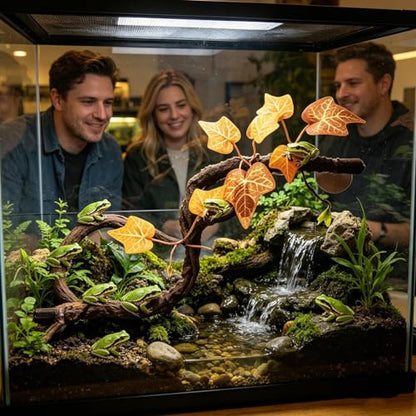 Reptile Tank Branch - 2 Piece Bendable Climbing Vine with Leaves, Suction Cup Artificial Plant Decor, Habitat Accessory | Indoor Reptile Use for Gecko Snake Lizard Frog Bearded Dragon Home