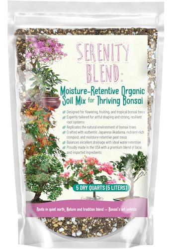 GARDENWISE Serenity Blend Bonsai Soil Mix – Moisture-Retentive & Organic for Flowering, Fruiting, and Tropical Bonsai Trees – Handcrafted in The USA with Akadama & Compost (3 quarts) - color: Serenity Moisture-Retentive Bonsai Soil, size: 3 quarts