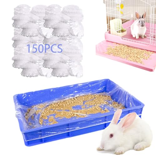 150Pcs Disposable Rabbit Cage Liners, 26'' X 18'' Plastic Bunny Cage Liner Bag Clear Guinea Pig Toilet Film, Stretch Pet Crate Tray Covers for Bunnies Ferret Chinchilla Bird Small Animal - size: 150PCS