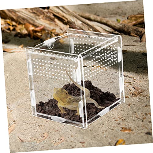 Acrylic Feeding Box for Reptiles Terrarium Kit Observation Window Easy Cleaning - size: 9.5x9cm