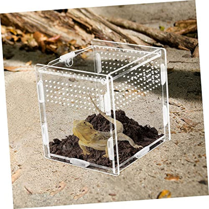 Acrylic Feeding Box for Reptiles Terrarium Kit Observation Window Easy Cleaning - size: 9.5x9cm