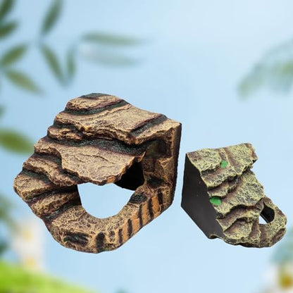 Oooct Hermit Crab Hideout, Resin Simulation Stone Reptile Cave Hideout, Hermit Crab Climbing Toys, Terrarium Habitat Decor for Lizard Spider Aquarium Fish Gecko Bearded Dragon - size: Large-7.1x6.9x6 Inch