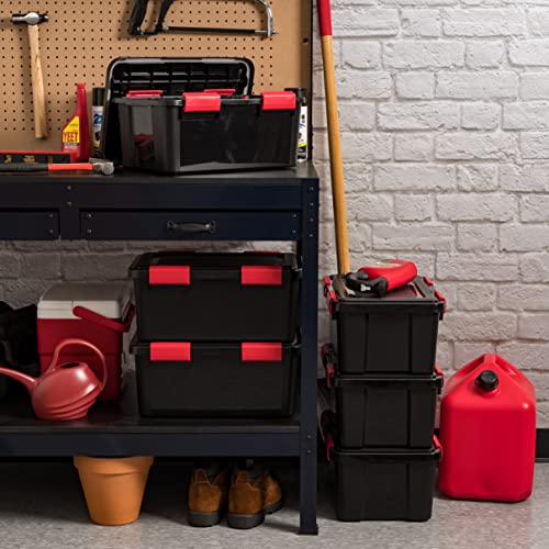 IRIS USA WeatherPro 19 Qt Storage Bins with Lids, 6 Pack, BPA-Free Plastic Gasket Box with Tight Latch and Seal, Stackable Nestable Tote Tub - Black/Red - size: 19 Qt. - 6 Pack