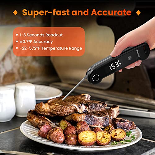 SMARTRO ST49 Digital Thermocouple Instant-Read Meat Thermometer with Ambidextrous Backlit for Food, Grilling, BBQ, Kitchen Cooking, Oil Deep Frying and Candy - color: Black