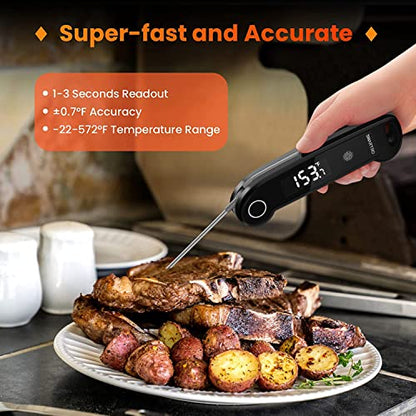 SMARTRO ST49 Digital Thermocouple Instant-Read Meat Thermometer with Ambidextrous Backlit for Food, Grilling, BBQ, Kitchen Cooking, Oil Deep Frying and Candy - color: Black