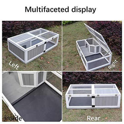CIATRE Tortoise Habitat Wooden Tortoise House Tray Indoor Turtle Enclosure for Small Animals Outdoor Wooden Reptile Cage with PVC Trays, Acrylic Enclosure, 2-Room Design, Safe and Durable Construction