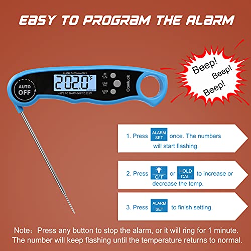 Digital Meat Thermometer for Cooking - Comluck CA002 Instant Read Meat Thermometer for Grilling and Smoking 2-in-1 Dual Probe Oven Safe Food Thermometer with Alarm for Grill BBQ Steak Turkey