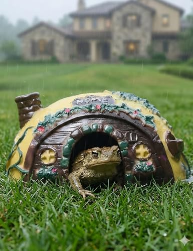 Toad Frog House Resin Reptile Hide Cave for Outside Garden Tank | Irregular camouflage mossy stone shelter, fits turtle tarantula crab leopard geckos, small reptiles humid hideout accessories