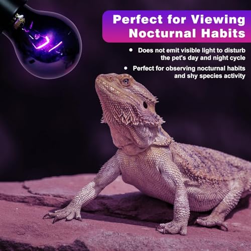 Reptile Heat Lamp 100W Combo Pack, Day and Night Basking Spot Bulb for Amphibian Includes Black Heat Lamp UVA Daylight Heating Light