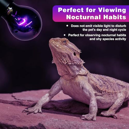 Reptile Heat Lamp 100W Combo Pack, Day and Night Basking Spot Bulb for Amphibian Includes Black Heat Lamp UVA Daylight Heating Light