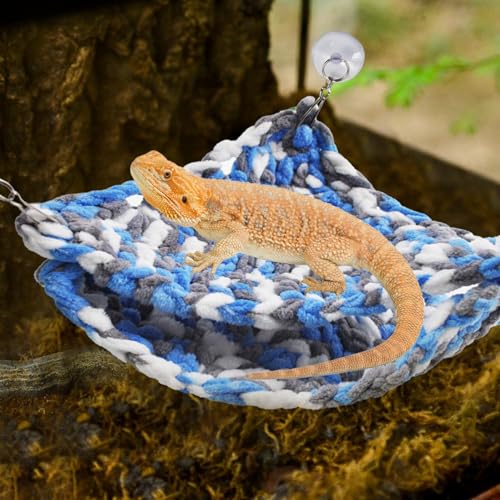 kathson Bearded Dragon Hammock Soft Double-Layered Reptile Hammocks Swing Hanging Bed with Suction Cups Hooks Tank Accessories Hammocks for Small Lizard Leopard Gecko Chameleon(Triangular) - color: Blue