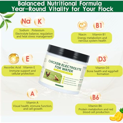 Chicken Electrolytes, Vitamins & Probiotics – Poultry Supplement for Hydration, Immunity & Gut Health – for Chickens, Ducks, Turkeys – 8.8oz Powder – All Ages Formula