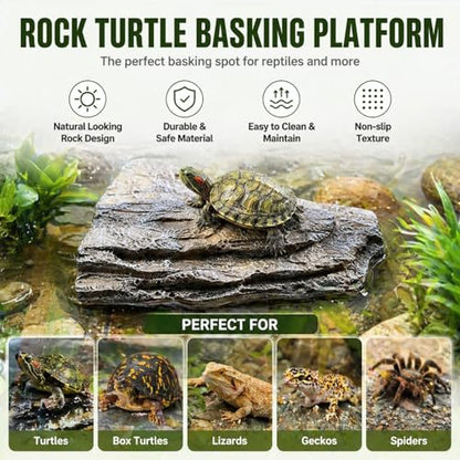 ZENFUN Turtle Basking Platform, Tank Aquarium Tortoise Climbing Platform with 3 Suction Cups, Simulation Rock Resting Terrace, Turtle Tank Accessories for Baby Tortoise, Terrapins, Frogs