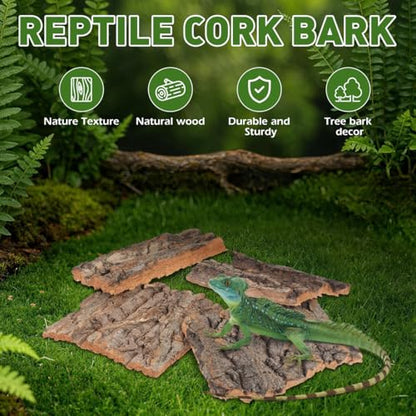 Kichvoe 4Pcs Natural Tree Bark Reptile Bark Climbing Platform and Hide Terrarium Accessories for Snakes Lizards Tortoises Small Pet Habitat Decor