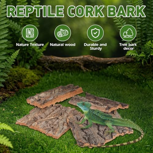 Angoily Pet Reptile Bark Climbing Platform 4-Pack Natural Cork Bark Decor Secure Terrarium Hideouts for Snakes Lizards Small Pets Habitat Accessories