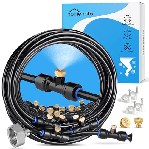HOMENOTE Misting Cooling System, 98FT(30M) Pre-Assembled Kit with 27 Brass Nozzles & 3/4" Brass Adapter, Cooling Mister for Patio, Backyard, Pets, Garden & Greenhouse - color: Black, size: 98FT / 30M