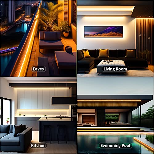 NOVOSTELLA 20ft Waterproof Tunable White LED Strip Lights, Dimmable Flexible Rope Light 3000K-6500K 12V Tape Light with Remote, Ribbon for Outdoor and Indoor Bedroom Home Mirror Kitchen Bar Cabinet - size: 20ft (Waterproof)