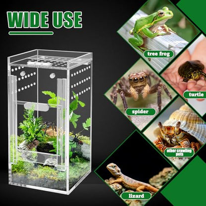 Mini Spider Enclosure, Windspeed 3x3x6’’ Acrylic Terrarium with Ventilation Jumping Spider Enclosure Cage Portable Micro Habitat Terrarium for Tarantula Lizards Gecko with Tongs, Dropper