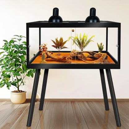 PROLEE Bearded Dragon Tank with Legs Stand 81 Gallons, Acrylic Panel Lizard Tank, Reptile Tank with Metal Mesh Roof Door (Black, 48"x20"x20") - color: Black, size: 48"x20"x20"