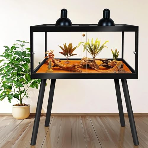 PROLEE Bearded Dragon Tank with Legs Stand 81 Gallons, Acrylic Panel Lizard Tank, Reptile Tank with Metal Mesh Roof Door (Black, 48"x20"x20") - color: Black, size: 48"x20"x20"