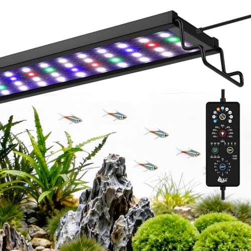 AQQA Full Spectrum Aquarium Plant Light LED Fish Tank Light IP68 Waterproof with 24/7 Natural Mode & DIY RGBW Mode, 9 Colors & 10-Level Brightness Adjustable, 6 Timer Settings for 24"-32" Tank (26W) - size: 24-32inch