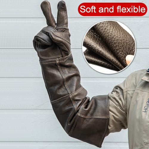 ThreeH Animal Handling Gloves Falconry Cat Scratch Proof Reinforced Leather Glove - size: Medium