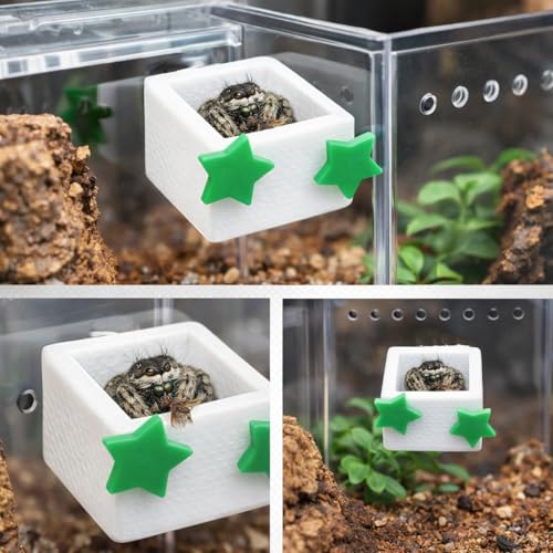 3 Pcs Magnetic Jumping Spider Feeding Dish Jumping Spider Enclosure Accessories Star-Shaped Design Reptile Water Bowl for Other Small Reptiles or Insects (White+Green) - color: White+Green