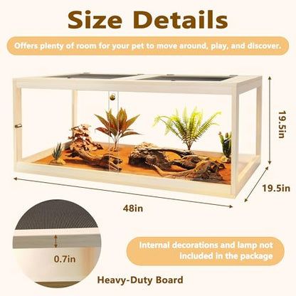 Prolee 81 Gallon Reptile Terrarium Tank 48 Inch Lizard Tank Bearded Dragon Tank with Metal Mesh Roof Door, Snake Tank with Lock Design, 48" Length - color: Oak, size: 81 Gallons