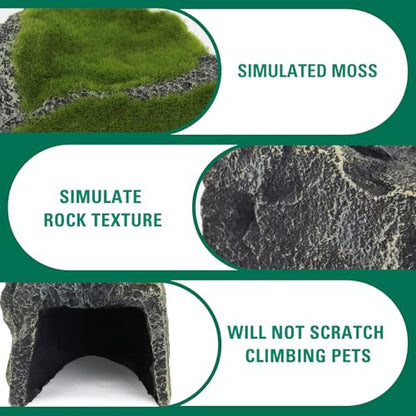 Mossy Reptile Rock Hides and Caves,Artificial Green Moss Cave Hideout for Reptile and Snake, Simulation Rock Tortoise Habitat Accessories,Terrarium & Aquariums Decor (Green, Large) - size: Large