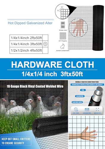 Hardware Cloth for Chicken Wire Fencing-1/4in Mesh AWG 19 Gauge 36in x 50ft Black Vinyl Coated Galvanized Welded Wire Mesh Roll-Poultry Netting, Rabbit Cages, Snake Barrier, Garden Fencing - color: Black, size: 1/4" 36" x 50' (AWG 19Ga)