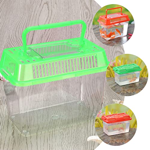Ipetboom Portable Fish Tank 5.11X3.54X3.54 Inch Handheld Transparent Turtle Box Plastic Aquarium Reptile Carrier Small Pet Hamster Habitat - size: 13x9cm