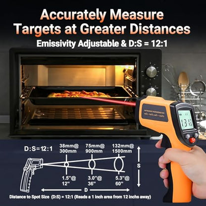 Digital Infrared Thermometer Gun for Cooking,BBQ,Pizza Oven, Infrared Thermometer Laser with Backlight,-58℉~712℉(-50℃~380℃) Handheld Non Contact Heat Laser Temperature Gun (Not for Human) - color: Orange