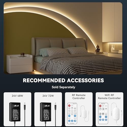 PAUTIX 5mm COB LED Strip Light 16.4ft/5m 3000K Warm White 504 LEDs/m,DC24V Flexible LED Tape for Cabinet Home DIY Lighting Projects(Power Supply&Controller Not Included) - size: 3000K/16.4ft(5mm width)