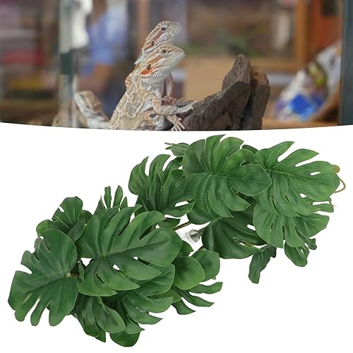 Reptile Plants Artificial Plants Terrarium Plants Decor with Suction Cup Amphibian Habitat Accessories Reptile Hide Decor Rainforest Ground Plant Fish Tank Aquarium Monstera Terrarium Decor