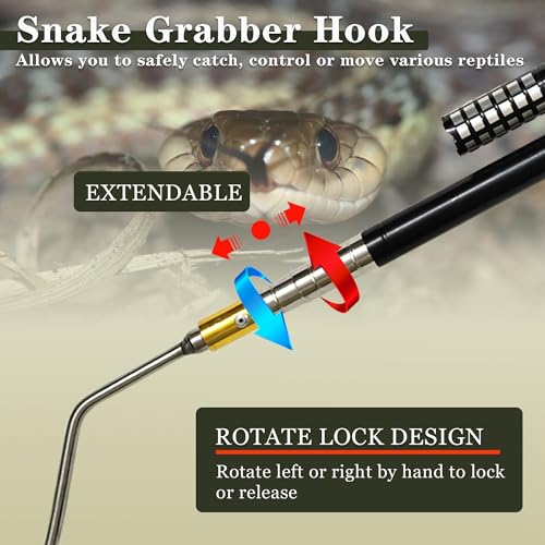 22"-64" Snake Grabber Hook Reptile Rattle Series Pick-up Handling Tool Kit for Catching Controlling Moving Snakes (Black) - color: BLACK