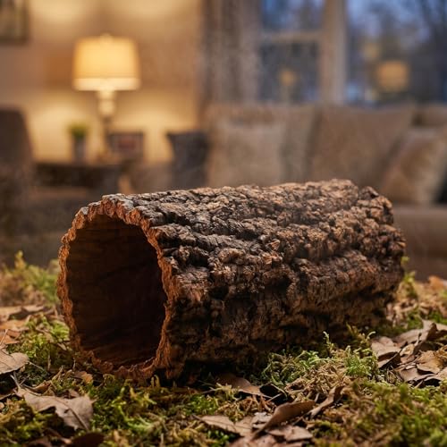 DECHOUS Natural Cork Round Reptile Hideaway 7.9x3.9 Inch Leopard Gecko Crested Gecko Terrarium Decor Wood Bark Hideout Cave for Small Reptiles Amphibians