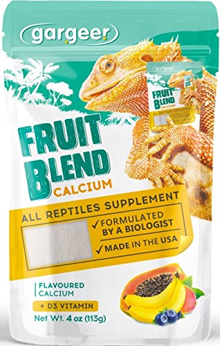 Gargeer 4oz All Reptile Calcium with Vitamin D3, Phosphorus-Free, Ultrafine Powder. Pure dust, Real Fruits Blend Flavored Ready to Use Supplement, for Lizards & Amphibians. Made in the USA. Enjoy !
