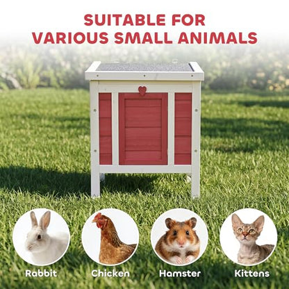 PawHut Small Wooden Rabbit Hutch Bunny Cage Guinea Pig Cage Duck House Dog House with Openable & Waterproof Roof, Red - color: Red