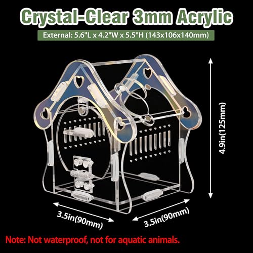 Jumping Spider Enclosure Kit, Acrylic Habitat with Magnetic Door, 3.5" L x 3.5" W x 4.9" H, for Jumping Spiders, Tarantulas, Mantis, Beetles